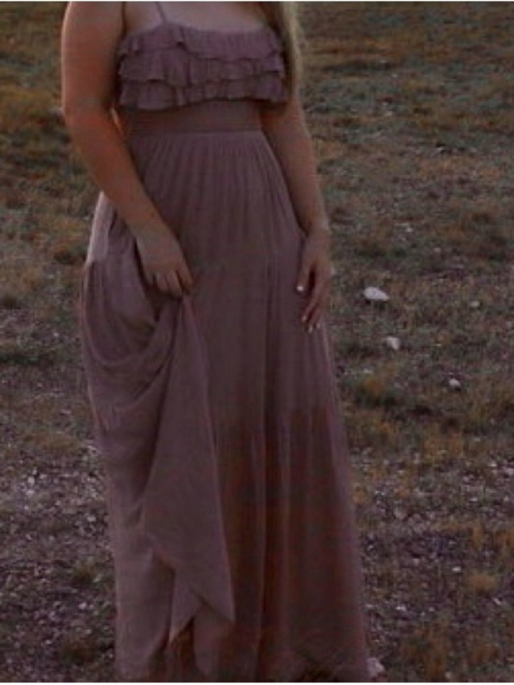 Tiered Ruffle Back-Tie Maxi Dress in Mauve